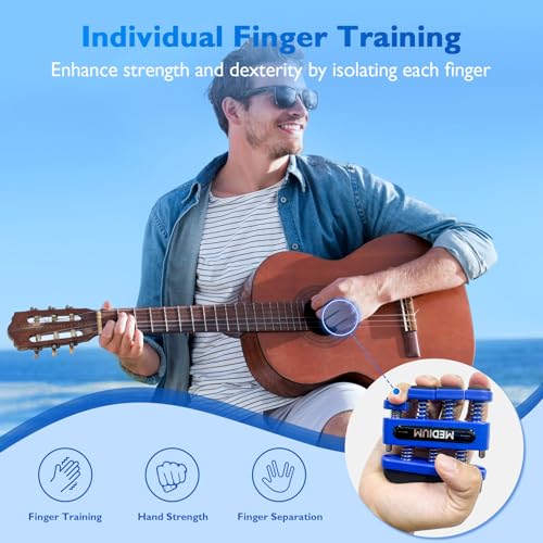 FitBeast Finger Strengthener, Finger Exerciser, Hand Exerciser for Improve Dexterity and Strength in Fingers, Hands, Forearms–Grip Strength Trainer for Musicians, Climbers - color: 3 Piece Set -Green Blue Red