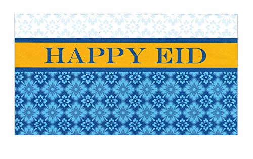Zaffron Eid Holiday Gift Money Envelopes Blue Tile Happy Eid Design (8 pack)