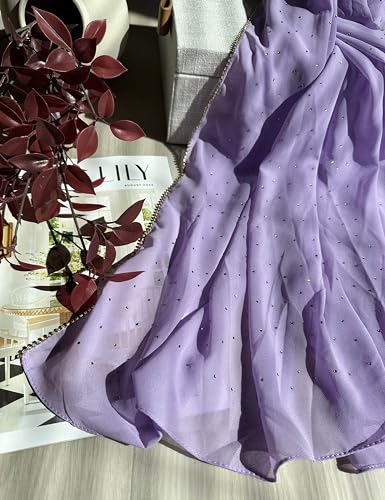 Hijab for Women Premium Chiffon Hijab Rhinestone Hijab Scraf for Women Muslim - color: Light Lavender