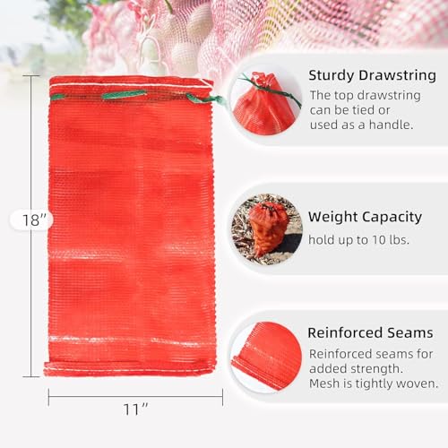 10 lb Mesh Onion Bags 400pcs, 11"×18" Mesh Produce Bags Hanging Reusable Breathable Vegetable Storage Net Bag with Drawstring for Onions Potatoes Citrus Crawfish, Red (Pack of 400) - style: Pack of 400