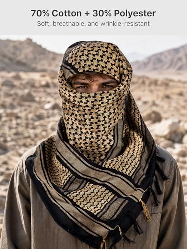 FREE SOLDIER Scarf Military Shemagh Tactical Desert Keffiyeh Head Neck Scarf Arab Wrap with Tassel for Men Women - color: Black Brown