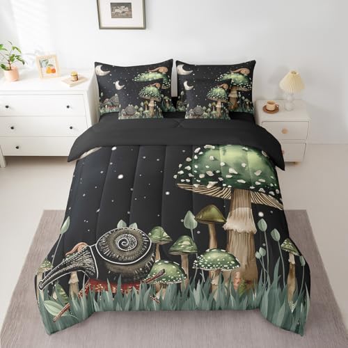 Feelyou Mushroom Comforter Set Twin Size Kids Boys Girls 7 Pieces - color: Black and Green, size: Twin