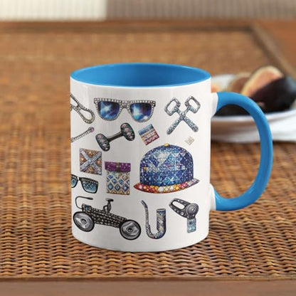 Personalized Father's Day Full Wrap Coffee Mug, Custom Name Ceramic Cup 11oz 15oz, Customized Hat And Sunglasses White Mug, Gift For Dad, Birthday Keepsake Mug For Men, Unique Mug - color: XUA-1124-3693-Father's Day Mug