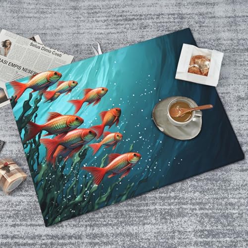 Dish Drying Mat for Kitchen Counter Super Absorbent Microfiber Kitchen Drying Mat Fish aquarium Non-slip Drainer Mats Extra Large Dish Rack Pad Kitchen Accessories 18"x24"