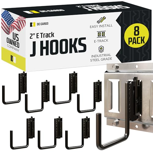 DC Cargo - E Track J Hooks (2" - 8 Pack) - Vertical E Track Accessories - Hanging Hooks for Your ETrack Rail System - Use in Enclosed Trailers, Box Trucks, Vans, Garage, Workshop & Warehouse - size: 2 Inch - 8 Pack