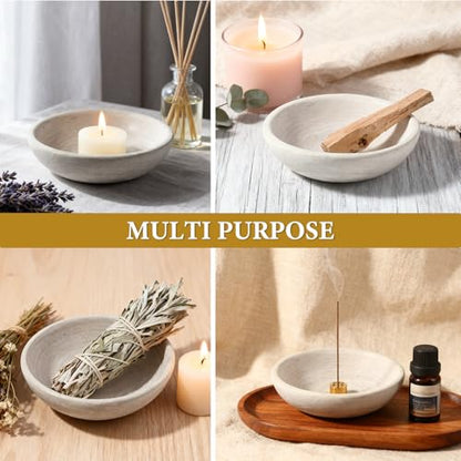 Koville Natural Marble Incense Holder, Incense Holder for Sticks with 9 Holes, Handmade Incense Burner Ash Catcher for Meditation Yoga SPA, Balsam Fir/Palo Santo/Sage/Cone Incense Bowl(Grey) - color: D=150-beige