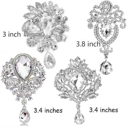 Ezing 4 Pieces Lot Large Big Silver Gold Plated Assorted Crystal Rhinestones Brooch Pins Set - color: B