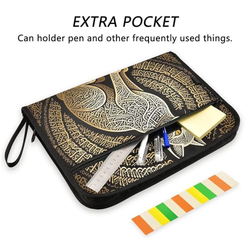 Arabic Calligraphy Cat Islamic Art Folder with Dividers 13 Pockets A4 Letter Size with Zipper Closure for Office Supply Paper File Organizer para guardar documentos