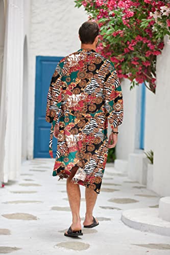 COOFANDY Men Lightweight 2 Piece Kimono Robe with Shorts Japanese Robes Casual Open Front Long Cardigan With Belt - color: White(luxury Print), size: X-Large