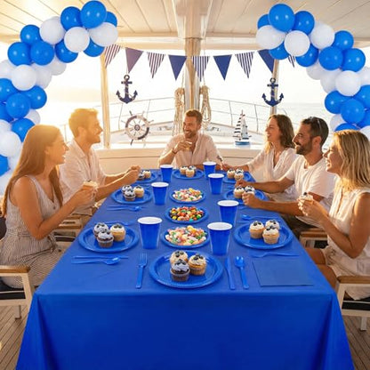Tinybee 352 Pcs Blue Plastic Plates, Disposable Dinnerware Set for 50 - color: Dark Blue