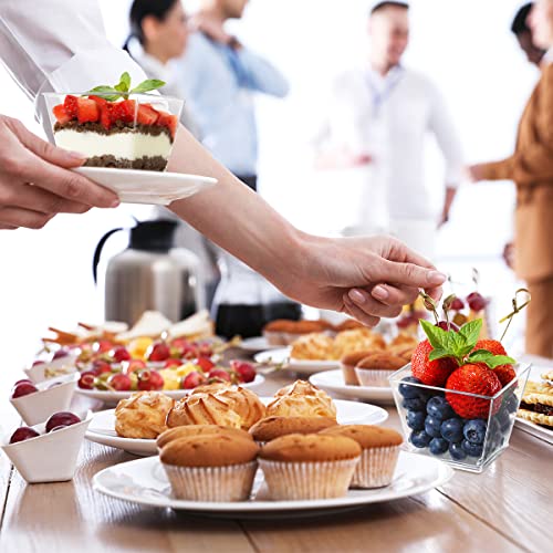 3.8 oz Plastic Dessert Cups with Spoons 50 Pack, Clear Square Mini Dessert Cups Appetizer Cups Parfait Cups Tumbler Cups for Mousse Puddings, Party Supplies - size: 3.8 Oz (Pack of 50)