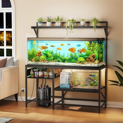 55&75 Gallon Fish Tank Stand for Standard & Breeder Tanks | Fits 55 Gal (Long/Tall/Breeder) & 75 Gal Standard Tanks for Aquarium, Reptile Terrarium & Turtle Tank, 52"L x 21.6"W, Black - size: 55&75 Gallon