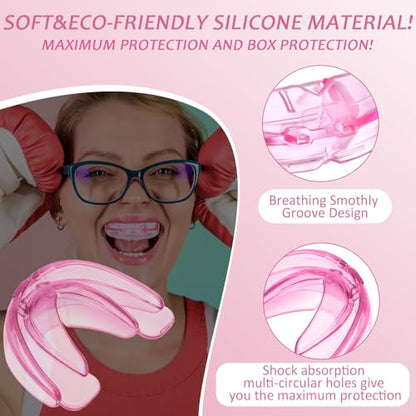 TOODOO 6 Pieces Braces Mouth Guard Kids Sports Mouth Guard for Kids Double Football Youth Mouthguards for Boxing Football Hockey Karate Basketball (Transparent, Pink) - color: White, Pink