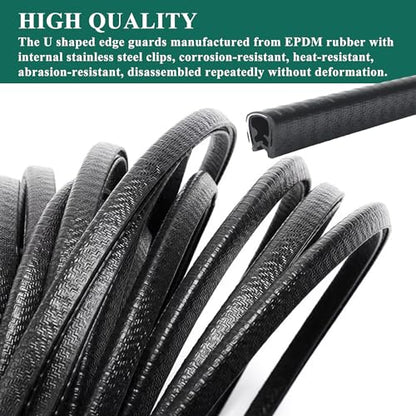 U Shape Rubber Seal Edge Strip Trim Guard for Panels, Car Doors, Steel Plates, Hatches, Table Corners, Fits Edge 1/32 to 1/4 Inch, 10Ft Length