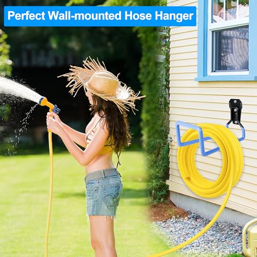PeoMev 2PCS Hose Hanger Wall Mount - Metal Garden Hose Storage Water Hose Holders for Outside Heavy Duty Hose Reel for Water Hose - color: 2pc Blue
