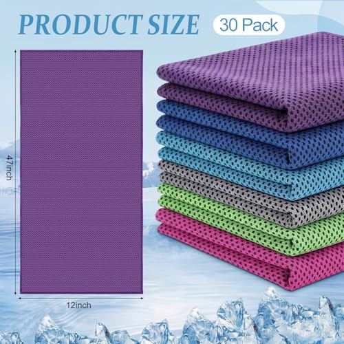 Honoson 30 Pack Cooling Towels Bulk 27"x16" Ice Cold Neck Towels Bulk, Cooling Rags Sports Towel for Hot Weather, Yoga, Golf(Purple, Rose Red, Green, Royal Blue, Light Gray, Blue) - color: Bright Color