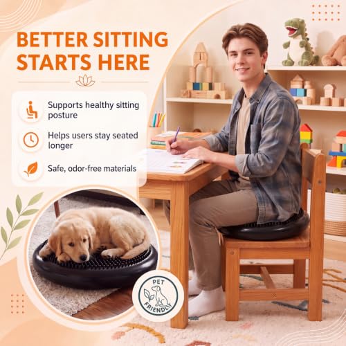 2 Pcs Peanut Ball and Wobble Cushion with Pump Set | Sensory Balance Disc Wiggle Seat for Adults, Flexible Seating for Exercise Physical, Child Training, Yoga - color: Black