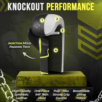 Twisto Boxing Gloves Black Rox - Pro Training & Sparring, Maya Hide Leather, Muay Thai, MMA, Kickboxing, Men, Women, Adults, Heavy Punching Bag, Focus Mitts, Pads,10oz 12oz 14oz 16oz - color: Yellow, size: 10 oz
