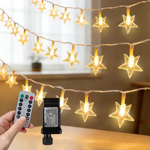 RaThun 49.2ft Star String Lights with Remote for Indoor Bedroom Warm White - size: 49.2ft