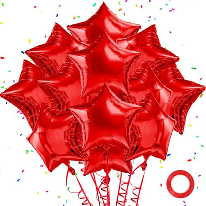 Red Star Balloons Foil Mylar Balloon Set Helium Metallic 12pcs 18 Inch Red Birthday Decorations Graduation Decorations 2026 Party Decoration Baby Shower Anniversary Wedding - style: Red