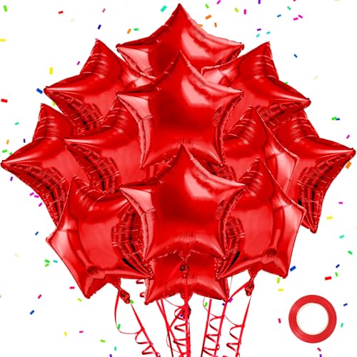 Red Star Balloons Foil Mylar Balloon Set Helium Metallic 12pcs 18 Inch Red Birthday Decorations Graduation Decorations 2026 Party Decoration Baby Shower Anniversary Wedding - style: Red