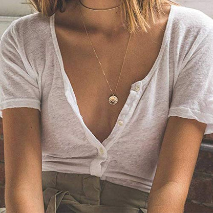 Turandoss Dainty Layered Choker Necklace, Handmade Y Pendant Necklace Multilayer Bar Disc Necklace Adjustable Layering Choker Necklaces for Women - style: 3PCS - Triangle&Bar&Hammered Disc