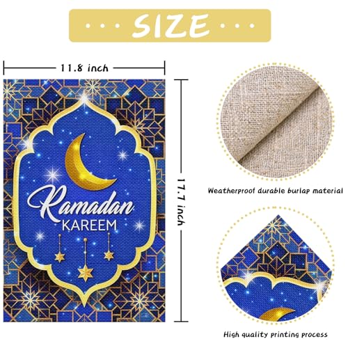 Ramadan Kareem Garden Flag, Muslim Festival Party Farmhouse Yard Flag Ramadan Eid Kareem Muslim Outdoor Indoor Decor O Holy Night Lawn Decoration 12 x 18inch