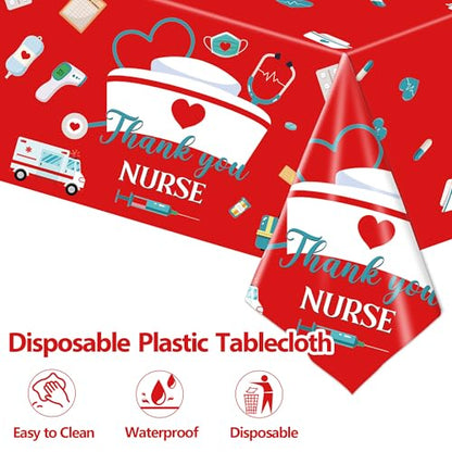 3 Pack Nurses Graduation Tablecloth,Thank You Nurses Disposable Plastic Table Cloth Plastic Table Covers for Nurses Week Gifts Bulk 2026 RN Nursing Graduation Party Supplies, 54 x 108 Inch - color: Red White