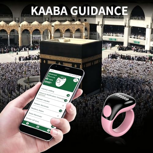 Smart Tasbih Zikr Ring,Adjustable Counter, 3 Sizes (18,20,22mm) Muslim Digital Azan Alarm Clock,APP Support Digital Counter Prayer Reminder Rings, Waterproof 5 Digit Finger Counter zikr Ring(Pink) - color: Pink