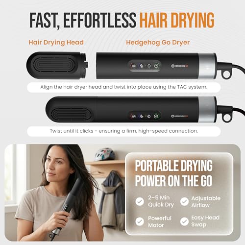 Hedgehog GO Portable Shoe & Gear Dryer – 105,000 RPM High-Speed Travel Boot & Glove Dryer | Compact 350g Lightweight Design | Dual-Voltage (100–240V), Adjustable Heat & Timer