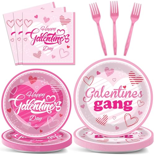 Wiooffen 96 Pcs Galentine's Day Party Plates Napkins Tableware Set Galentines Supplies Disposable Dinnerware Galentines Day Decoration Favors for Valentine, 24 Guests - style: Galentine's Day Party