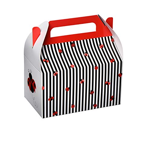 Hammont Paper Treat Boxes - (10 Pack) - Party Favors Treat Container Cookie Boxes Cute Designs Perfect for Parties and Celebrations 6.25" x 3.75" x 3.5" (Ladybug) - color: Ladybug
