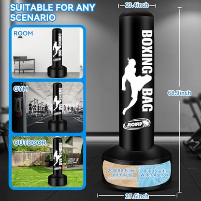 69'' Free Standing Punching Bag for Adults, Boxing Equipment Kicking Bag Inflatable Kick Boxing Bag with Stand for Training MMA Muay Thai Fitness