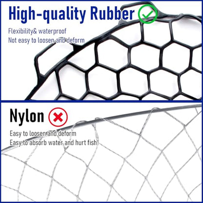 Dr.Fish Fishing Landing Net Replacement Rubber Fishing Net Without Handle Foldable Mesh Netting for Freshwater Saltwater - color: Black, size: A-38.58'' Girth(11.81'' Dia, 8.7*3.9" Depth)
