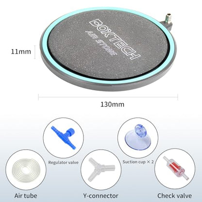 5.2" Air Stone for Aquarium, Quiet Nano Bubble Diffuser | 5.2" for large tanks & hydroponics. Ultra-fine quiet bubbles. High O₂, reduces CO₂. Control valve. Complete kit - size: 5.2 inch