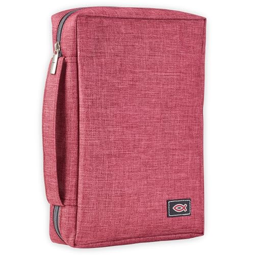 Christian Art Gifts Men & Women’s Polyester Bible Cover with Jesus Fish - color: Red/Jesus Fish, size: Medium