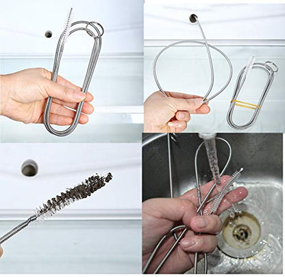 ICEYLI 2 Pack 60 Inch Long Pipe Cleaner Flexible Tube Cleaning Brush | Sunroof drain cleaning tool,Stainless Steel, Kitchen Drain Tube Cleaning,Sink Fridge Skinny Pipe Drain Dredge