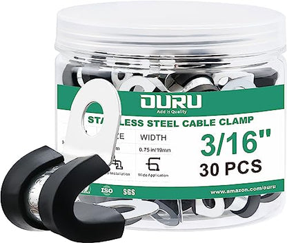 OURU 3/16 Inch Cable Clamps, Rubber Coated Insulated Clamps, 30pcs, 5mm | 304 Stainless Steel, Anti-Vibration, Rust Resistant, Secure Hold, Automotive Wire, Pipe & Tube Mounting, Cable Management - size: 30pcs - 3/16"