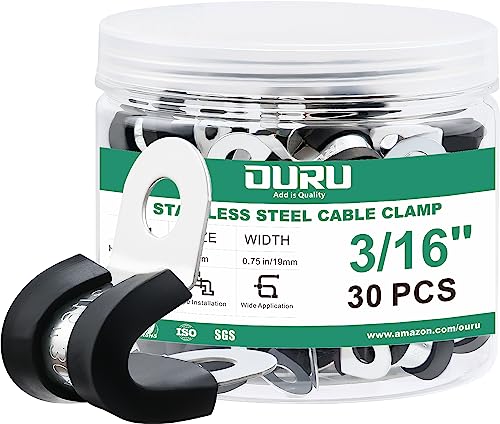 OURU 3/16 Inch Cable Clamps, Rubber Coated Insulated Clamps, 30pcs, 5mm | 304 Stainless Steel, Anti-Vibration, Rust Resistant, Secure Hold, Automotive Wire, Pipe & Tube Mounting, Cable Management - size: 30pcs - 3/16"