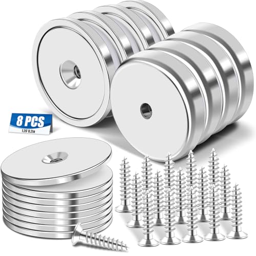 E BAVITE Strong Neodymium Magnets with Screws Silver, 8 Pack | 110 Lbs Rare Earth Magnets with Heavy Duty, Cup Magnet with Countersunk Hole and Stainless Screws for Kitchen, Craft, Office - color: Silver, size: 32mm-8P