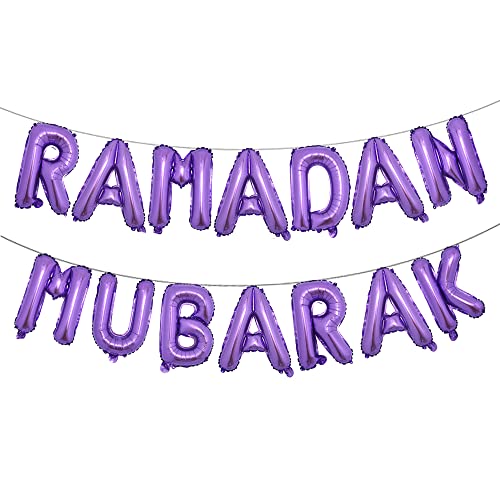 16inch Rose Gold Eid MUBARAK Foil Balloons Party Decoration Supplies Ramadan Decoration Gold EID Balloons For Muslim EID Ballon (RAMADAN Purple) - color: Ramadan Purple