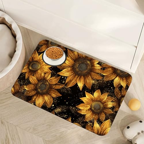 Sunflower Vintage Pet Feeding Mat,Absorbent Quick-Dry Cat Dog Food and Water Bowl Mats, Non-Slip Rubber Backing Mat,Cat Dog Accessories Supplies 12"x20" - color: Sunflower Vintage, size: 20"L x 20"W