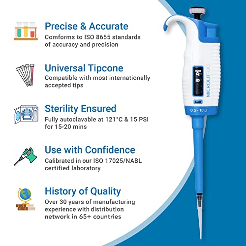 Single-Channel Pipette, Adjustable Volume - Accurate & Calibrated | For 100-1000ul Liquid Capacity, Compatible with 1000ul Pipette Tips - size: 100-1000ul, style: Single-Channel