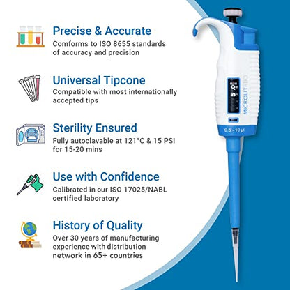 Single-Channel Pipette, Adjustable Volume - Accurate & Calibrated | For 100-1000ul Liquid Capacity, Compatible with 1000ul Pipette Tips - size: 100-1000ul, style: Single-Channel