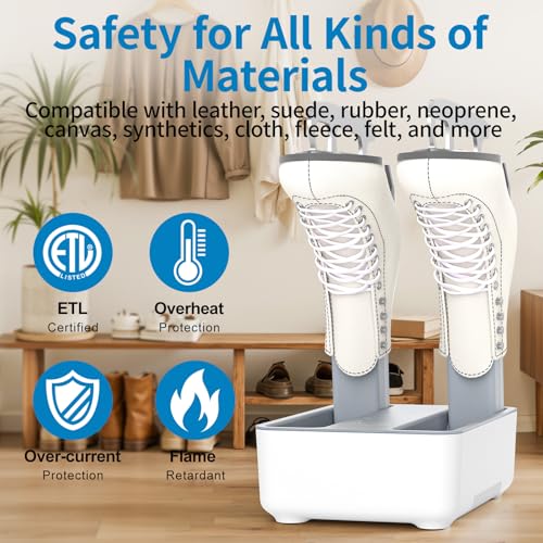 Boot Dryer and Deodorizer for Work Boots, Sneakers and Gloves, Portable Shoe Dryer with Retractable Hoses, Timer, and Heat Control