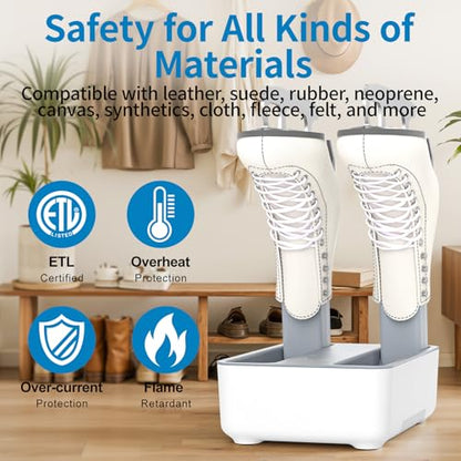 Boot Dryer and Deodorizer for Work Boots, Sneakers and Gloves, Portable Shoe Dryer with Retractable Hoses, Timer, and Heat Control