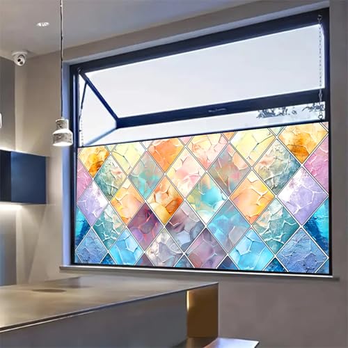 HOMETITUTE Rainbow Diamond Privacy Window Film 39.3x17.7 Inch PVC | Static Cling, Glass Decal | Privacy Film, Decorative Glass Cover | Bathroom, Kitchen, Office (Rainbow Diamond) - color: Rainbow Window Film#1