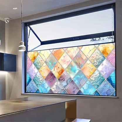 HOMETITUTE Rainbow Diamond Privacy Window Film 39.3x17.7 Inch PVC | Static Cling, Glass Decal | Privacy Film, Decorative Glass Cover | Bathroom, Kitchen, Office (Rainbow Diamond) - color: Rainbow Window Film#1