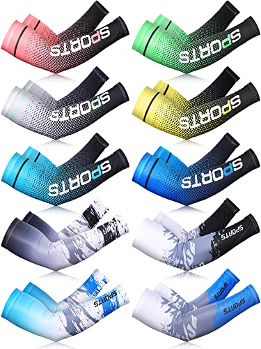 Tisancy 10 Pairs Sun Protection UV Arm Sleeves Cooling Anti Slip Compression Sleeves Sports Polyester Cycling Covers - size: Large, style: Classic Style