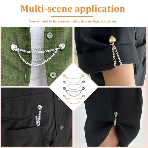 12 Pcs Magnetic Clothing Clips with Chain for Pants, Hems and Sleeves